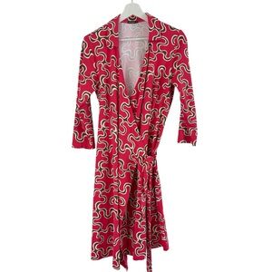 J. McLaughlin Lila Shirt Collar Wrap Dress Pink Brown Geometric Pattern Medium